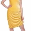 Velvet Party Wear Dress In Yellow With Thread Work