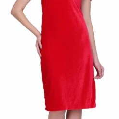 Velvet Party Wear Dress In Red And Maroon With Thread Work