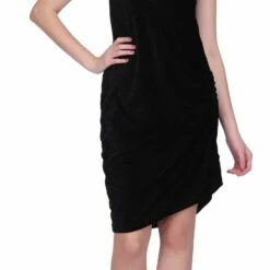 Velvet Party Wear Dress In Black And Grey With Thread Work
