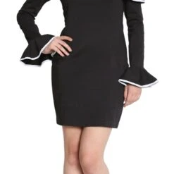 Cotton Casual Dress In Black And Grey With Thread Work