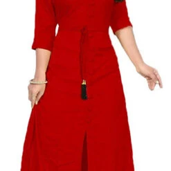 Rayon Casual Dress In Red And Maroon With Thread Work