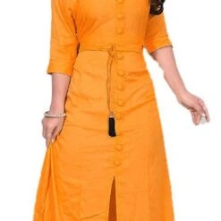 Rayon Casual Dress In Yellow With Thread Work