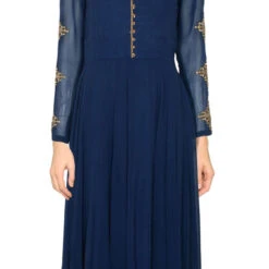 Georgette Reception Dress In Blue With Sequence Work