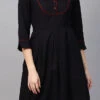 Rayon Casual Dress In Black And Grey With Thread Work
