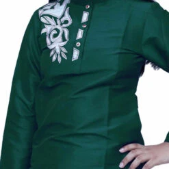 Dupion Silk Girls Dress In Green With Patch Work