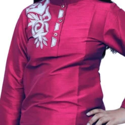 Dupion Silk Girls Dress In Pink And Majenta With Patch Work