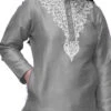 Dupion Silk Girls Dress In Black And Grey With Embroidered Work