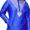 Dupion Silk Girls Dress In Blue With Patch Work