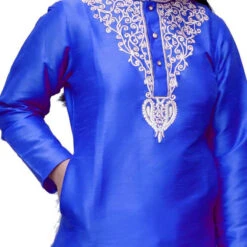 Dupion Silk Girls Dress In Blue With Patch Work