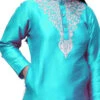 Dupion Silk Girls Dress In Blue With Thread Work