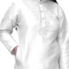 Dupion Silk Girls Dress In White And Off White With Thread Work