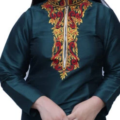 Dupion Silk Girls Dress In Green With Fancy Work Work