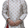 Brocade Girls Dress In Beige And Brown With Weaving Work