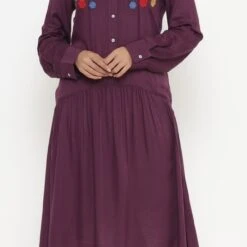 Rayon Casual Dress In Purple And Violet With Thread Work