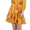 Linen Casual Dress In Yellow With Floral Work