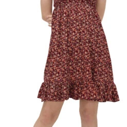 Poly Silk Casual Dress In Red And Maroon With Printed Work