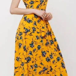 Rayon Casual Dress In Yellow With Printed Work