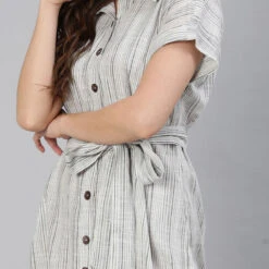 Cotton Casual Dress In Multicolor With Printed Work