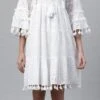 Cotton Party Wear Dress In White And Off White With Thread Work