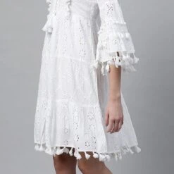 Cotton Party Wear Dress In White And Off White With Thread Work -goodsmile.info shop 1799271 A2