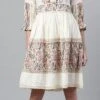 Cotton Casual Dress In White And Off White With Lace Work