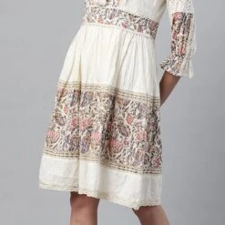 Cotton Casual Dress In White And Off White With Lace Work -goodsmile.info shop 1799272 A2