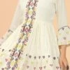 Rayon Party Wear Dress In White And Off White With Resham Work