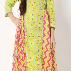 Cotton Girls Dress In Green With Gota Patti Work