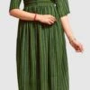 Chiffon Casual Dress In Green With Printed Work