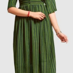 Chiffon Casual Dress In Green With Printed Work