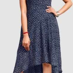 Chiffon Casual Dress In Blue With Printed Work