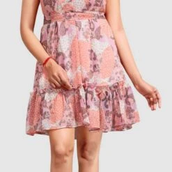 Chiffon Casual Dress In Pink And Majenta With Printed Work