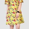 Crepe Silk Casual Dress In Yellow With Floral Work