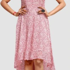 Chiffon Casual Dress In Red And Maroon With Printed Work