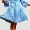 Crepe Silk Casual Dress In Blue With Printed Work