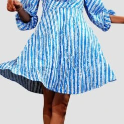Crepe Silk Casual Dress In Blue With Printed Work