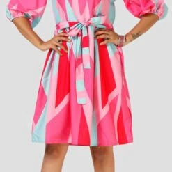 Crepe Silk Casual Dress In Pink And Majenta With Printed Work