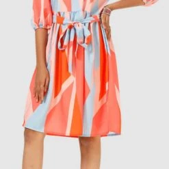 Crepe Silk Casual Dress In Orange With Printed Work