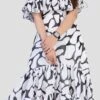 Georgette Casual Dress In White And Off White With Printed Work