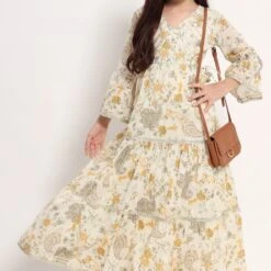 Cotton Summer Girls Dress In White And Off White With Printed Work -goodsmile.info shop 1850974 a0