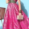 Poly Silk Party Wear Dress In Pink And Majenta With Foil Print Work