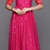 Chanderi Silk Party Wear Dress In Pink And Majenta With Foil Print Work