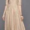 Chanderi Silk Party Wear Dress In Beige And Brown With Foil Print Work