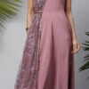 Crepe Silk Party Wear Dress In Purple And Violet With Printed Work