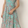 Georgette Party Wear Dress In Blue With Floral Work