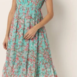 Georgette Party Wear Dress In Blue With Floral Work