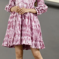 Cotton Festive Dress In Purple And Violet With Printed Work