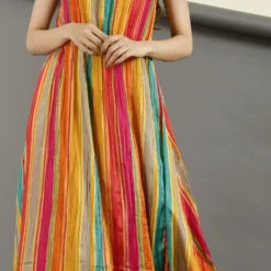 Silk Designer Dress In Red And Maroon With Printed Work