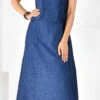 Satin Silk Summer Dress In Blue With Pleats Work