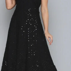 Rayon Casual Dress In Black And Grey With Sequence Work